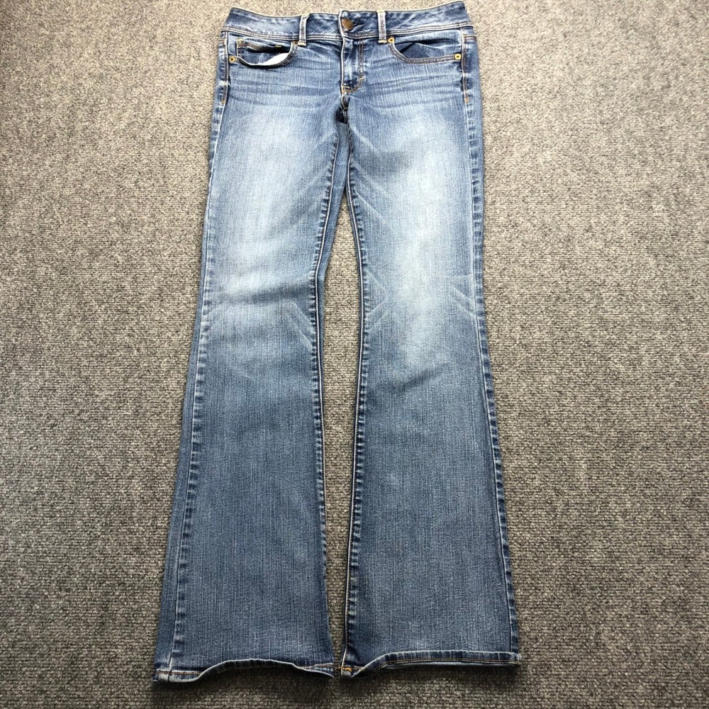 American Eagle Kick Boot Super Stretch Jeans Blue Medium Wash 6 Long